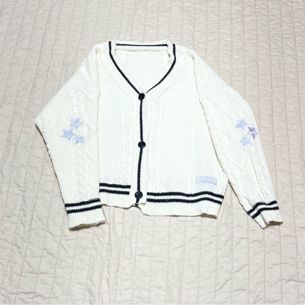 Taylor Swift Folklore Album Apricot Knit Embroidered Cardigan Sweater